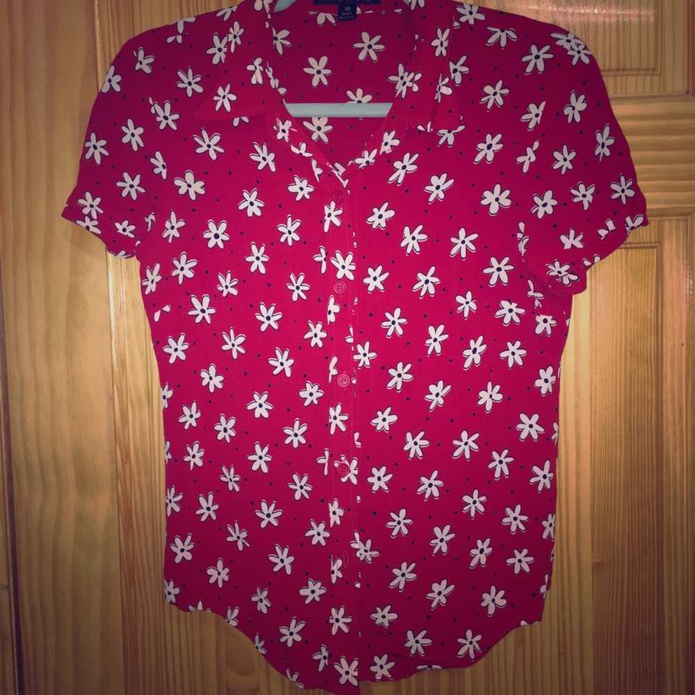 Red Floral Patterned Karen Kane Button Up